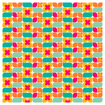 Mid Century Retro Modern Colorful Abstract Flowers And Leaves Pattern png