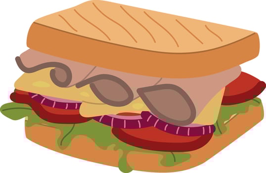 Sandwich with ham, lettuce, tomato and cheese, graphic design elements for menu, advertising, poster, brochure, fast food vector illustration
