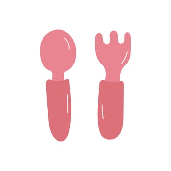 Children's set of fork and spoon pink color illustration vector