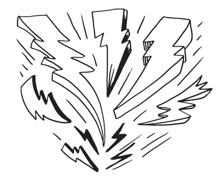 set of hand drawn vector doodle electric lightning bolt symbol sketch illustrations. thunder symbol doodle icon.