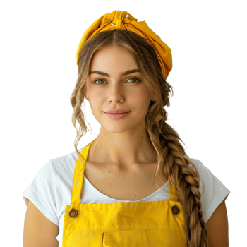 AI generated Young woman with a yellow headscarf and apron smiling png