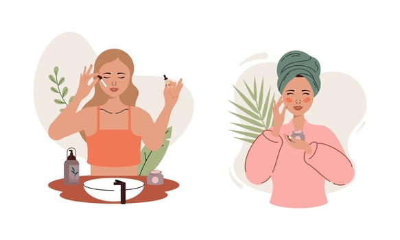 Women enjoy skin care routine at home illustration vector