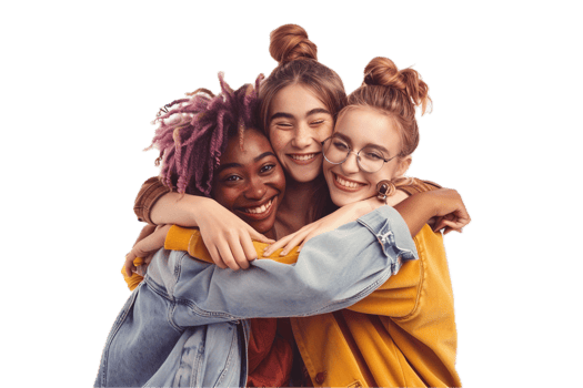 AI generated Animated Friends Hugging and Smiling Together png