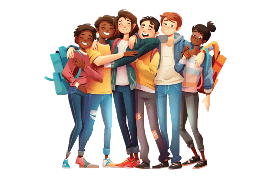 AI generated Animated Friends Hugging and Smiling Together png