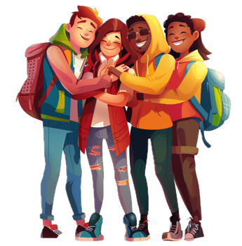 AI generated Animated Friends Hugging and Smiling Together png