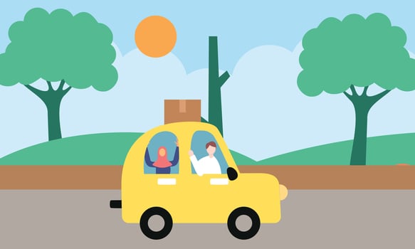 Muslim Family In Car Trip to Hometown during Eid Mubarak Celebration vector