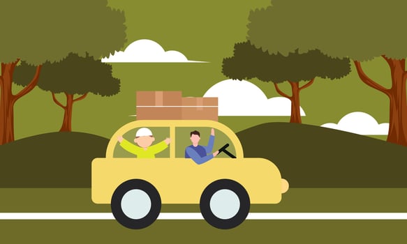 Muslim Family In Car Trip to Hometown during Eid Mubarak Celebration vector