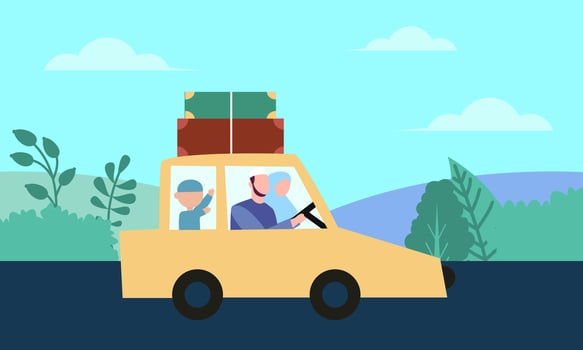 Muslim Family In Car Trip to Hometown during Eid Mubarak Celebration vector