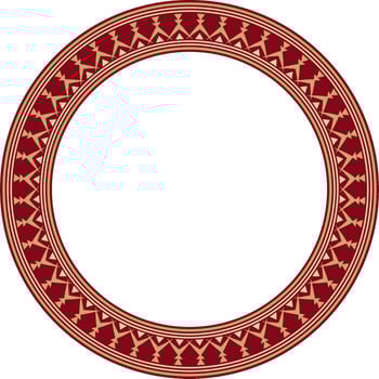 golden and red round Yakut ornament. Endless circle, border, frame of the northern peoples of the Far East vector