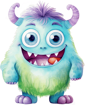 AI generated Fluffy Turquoise Monster with Horns and a Wide Smile png