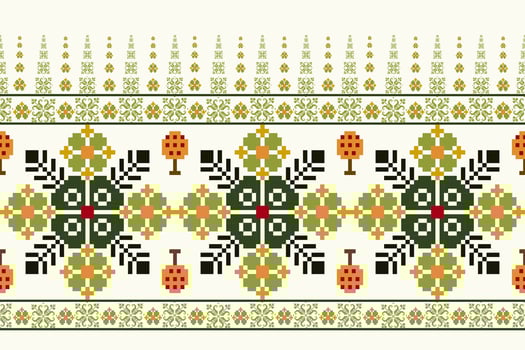 Geometric ethnic floral pixel art embroidery, Aztec style, abstract background design for fabric, clothing, textile, wrapping, decoration, scarf, print, wallpaper, table runner. vector