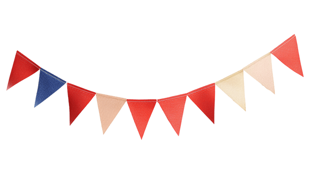 AI generated Party flag garland PNG. Colorful flag garland for birthday parties and other celebrations PNG. Colorful knitted party flags on a string PNG