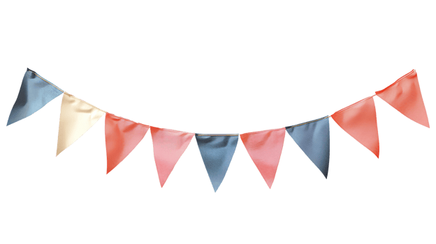AI generated Party flag garland PNG. Colorful flag garland for birthday parties and other celebrations PNG. Colorful knitted party flags on a string PNG