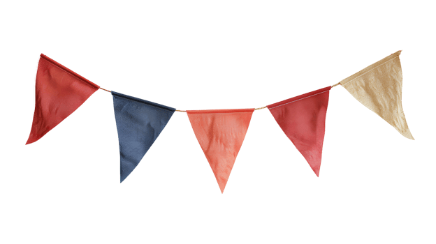 AI generated Party flag garland PNG. Colorful flag garland for birthday parties and other celebrations PNG. Colorful knitted party flags on a string PNG