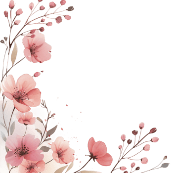 AI generated Delicate Pink Flower Border with Watercolor Blossoms and Buds png