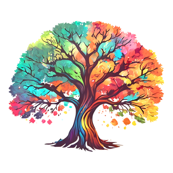 colorful tree with leaves and branches on transparent background png
