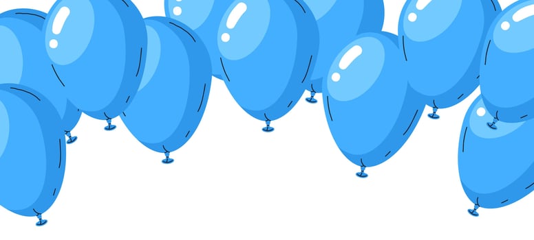 Helium balloons background. Hand drawn balloon holidays celebration decor, Birthday party air balloon decorations flat illustration. Blue glossy balloons pattern vector