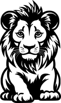 Lion Baby, Black and White illustration vector