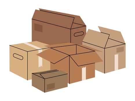 Packages pile. Hand drawn cardboard boxes, stacked cargo boxes, carton warehouse box stack flat illustration. Moving or delivery concept vector