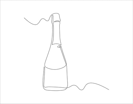 Continuous Line Drawing Of Wine Bottle. One Line Of A Bottle Of Wine. Wine Bottle Continuous Line Art. Editable Outline. vector
