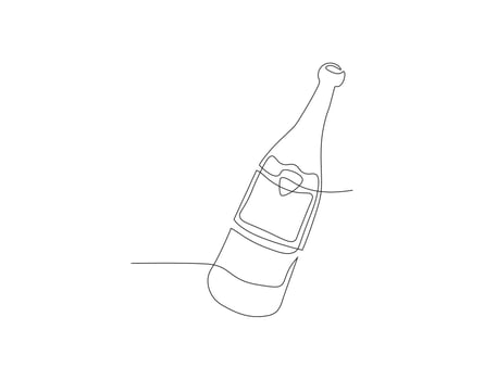 Continuous Line Drawing Of Wine Bottle. One Line Of A Bottle Of Wine. Wine Bottle Continuous Line Art. Editable Outline. vector