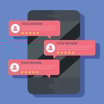 Concept of feedback, testimonials messages and notifications. Speech bubbles on mobile phone with review rating, flat style smart phone reviews stars with good and bad rate and text. vector
