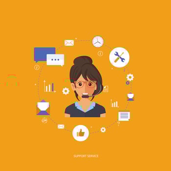 Support service concept. Flat design illustration with icons. Technical support assistant. vector