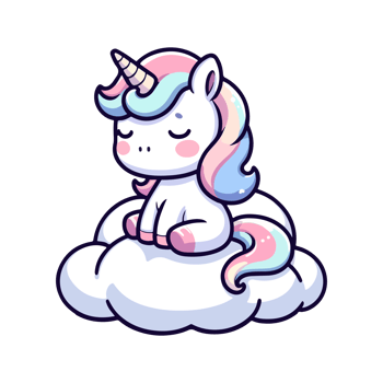 cute icon character unicorn sleeping in cloud png