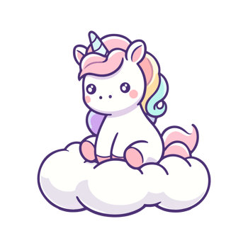 cute icon character unicorn sleeping in cloud png