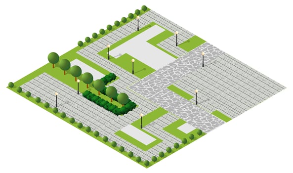 Isometric 3D illustration of the city quarter with houses vector