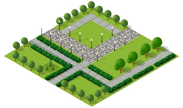 Isometric 3D illustration of the city quarter with houses vector