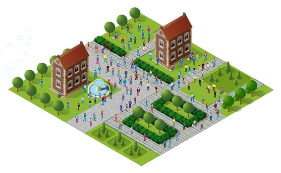 Isometric 3D illustration of the city quarter with houses vector
