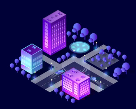 Isometric 3D illustration of the city quarter with houses vector