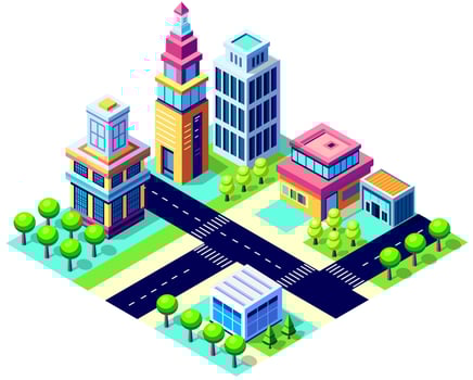 Isometric urban megalopolis top view of the city infrastructure town, street modern, real structure, architecture 3d illustration elements different buildings vector