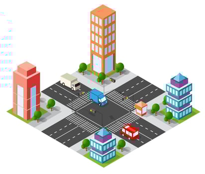 Isometric urban megalopolis top view of the city infrastructure town, street modern, real structure, architecture 3d illustration elements different buildings vector