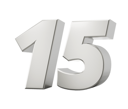 Silver 3d numbers 15 Fifteen. 3d illustration png
