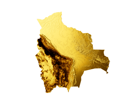 Bolivia Map Golden metal Color Height map 3d illustration png
