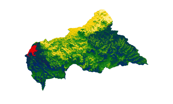 Central African Republic map with the flag Colors Red and yellow Shaded relief map 3d illustration png