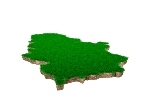 Serbia Map soil land geology cross section with green grass and Rock ground texture 3d illustration png