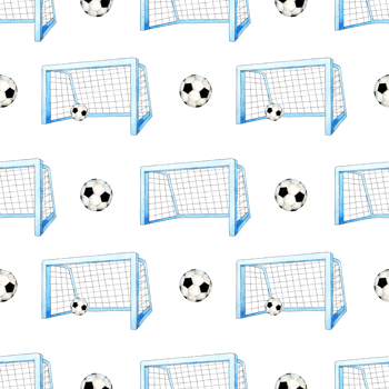 Watercolor pattern illustration of soccer goal and ball. Seamless repeating soccer sports print. Isolated. Drawn by hand. png