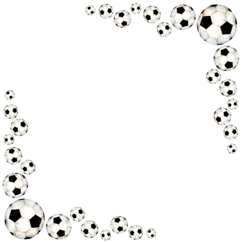 Watercolor soccer sport frame decorated with ball. Corner frame. Sports equipment, black and white ball. Isolated. Drawn by hand. png