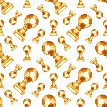 Watercolor illustration of a soccer cup pattern. Seamless sports repeating print suitable for wallpapers, covers, wrappers, packaging, fabrics. Isolated. Drawn by hand. png