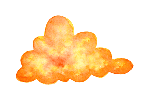Watercolor painting orange cloud doodle. Fantasy land, fabulous weather, a magical world. Children's print for design. Lush club cloud. Isolated. Drawn by hand. png
