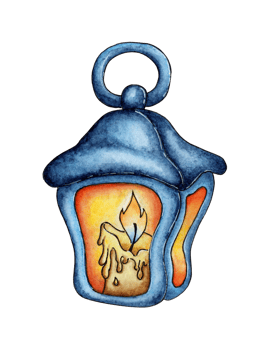 Watercolor painting traditional old lantern with candle. A fabulous lamp for a festive or children's design. Isolated. Drawn by hand. png