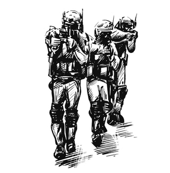 Drawing of army soldiers fighting with guns vector