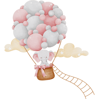 Lovely pink elephant watercolor clipart, Baby Elephant clipart, Printable nursery elephant wall art, Nursery decor, Kids room wall decor, A pink elephant flying in a hot air balloon png