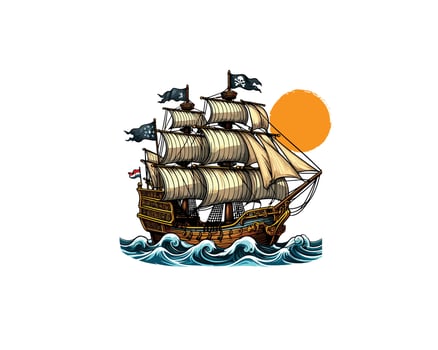 sailing ship on the blue sea vector