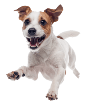 AI generated Energetic Speckled Dog Leaping in the Air png