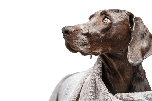 AI generated Weimaraner Dog Wrapped in a Cozy Towel png