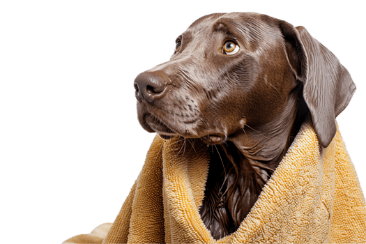 AI generated Weimaraner Dog Wrapped in a Cozy Towel png